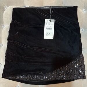 Zara Black Velvet Mini Skirt with Sequin Hem